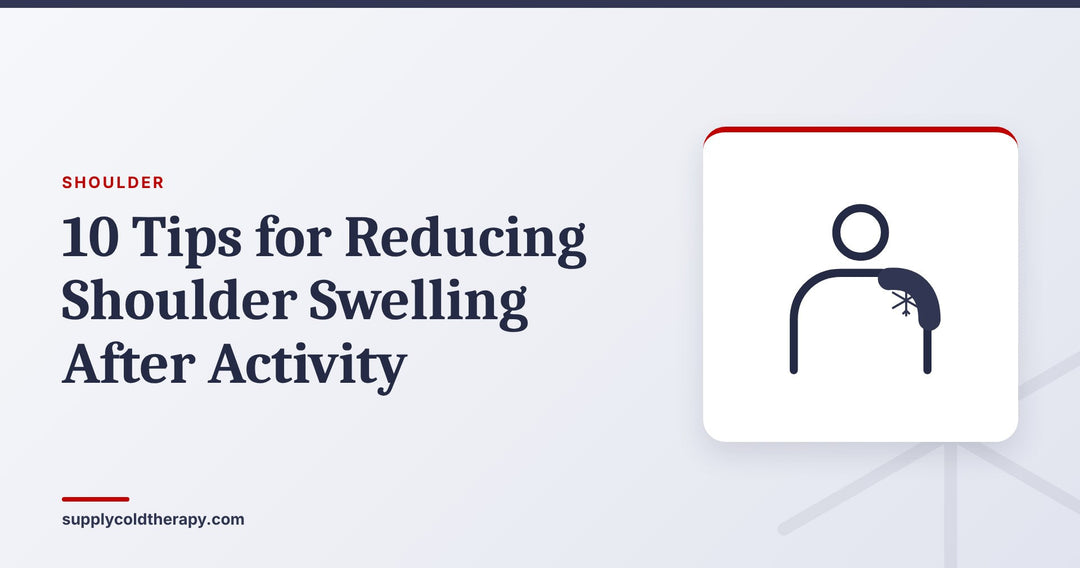 Tips for shoulder swelling after activity: shoulder with cold wrap graphic from Supply Cold Therapy