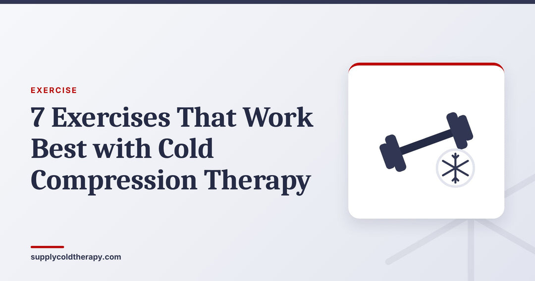 Exercises to pair with cold compression therapy: dumbbell and snowflake graphic from Supply Cold Therapy