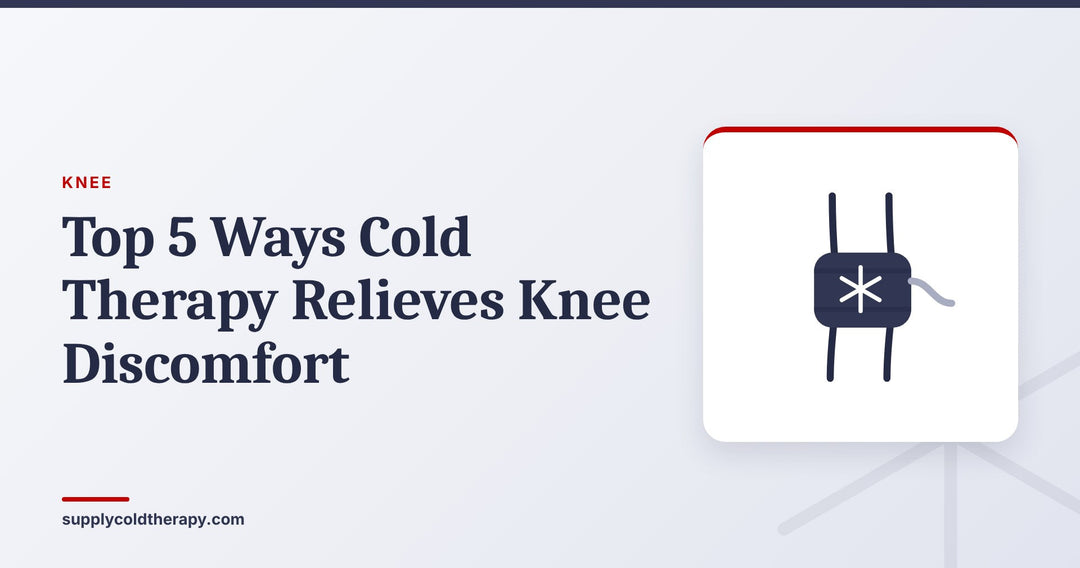 Cold therapy for knee discomfort: cold compression pad on a knee, from Supply Cold Therapy