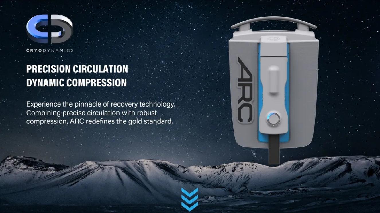 ARC™ Iceless Compression Cold Therapy Machine for knee, shoulder, and hip recovery, featuring iceless cooling, dynamic compression, and ergonomic design.