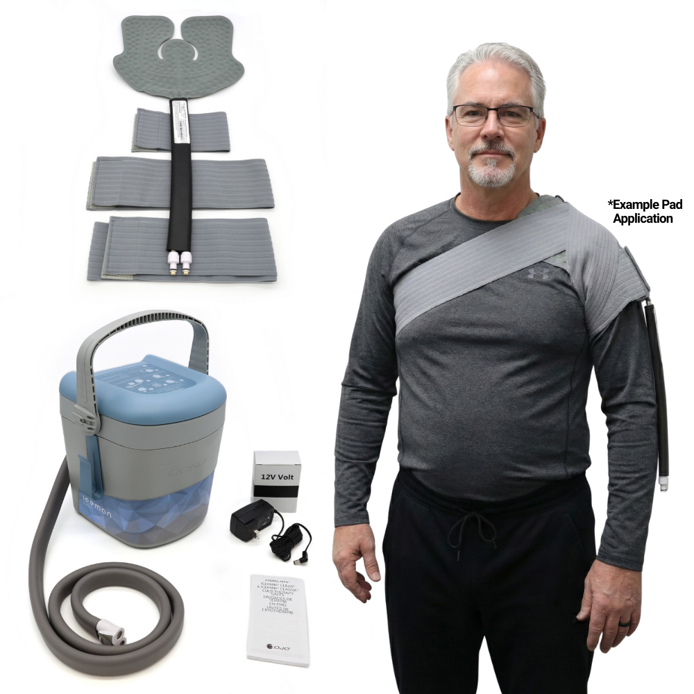 DonJoy Classic3 Universal XL cold therapy device kit with pad and arm application example