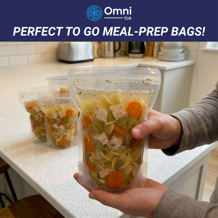 $35 Deal - Meal-Prep Bag Kit by Omni Ice™ Freeze & Reheat Variety Pack (12 bags 3 sizes) + Cooler