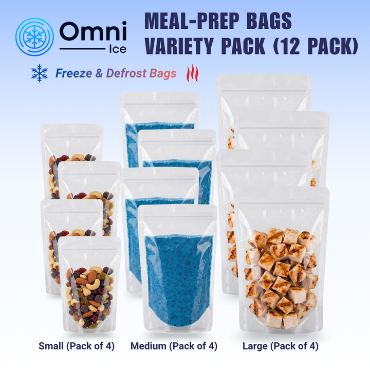 Meal-Prep Bags by Omni Ice™ Freeze & Reheat Variety Pack (12 bags 3 sizes)